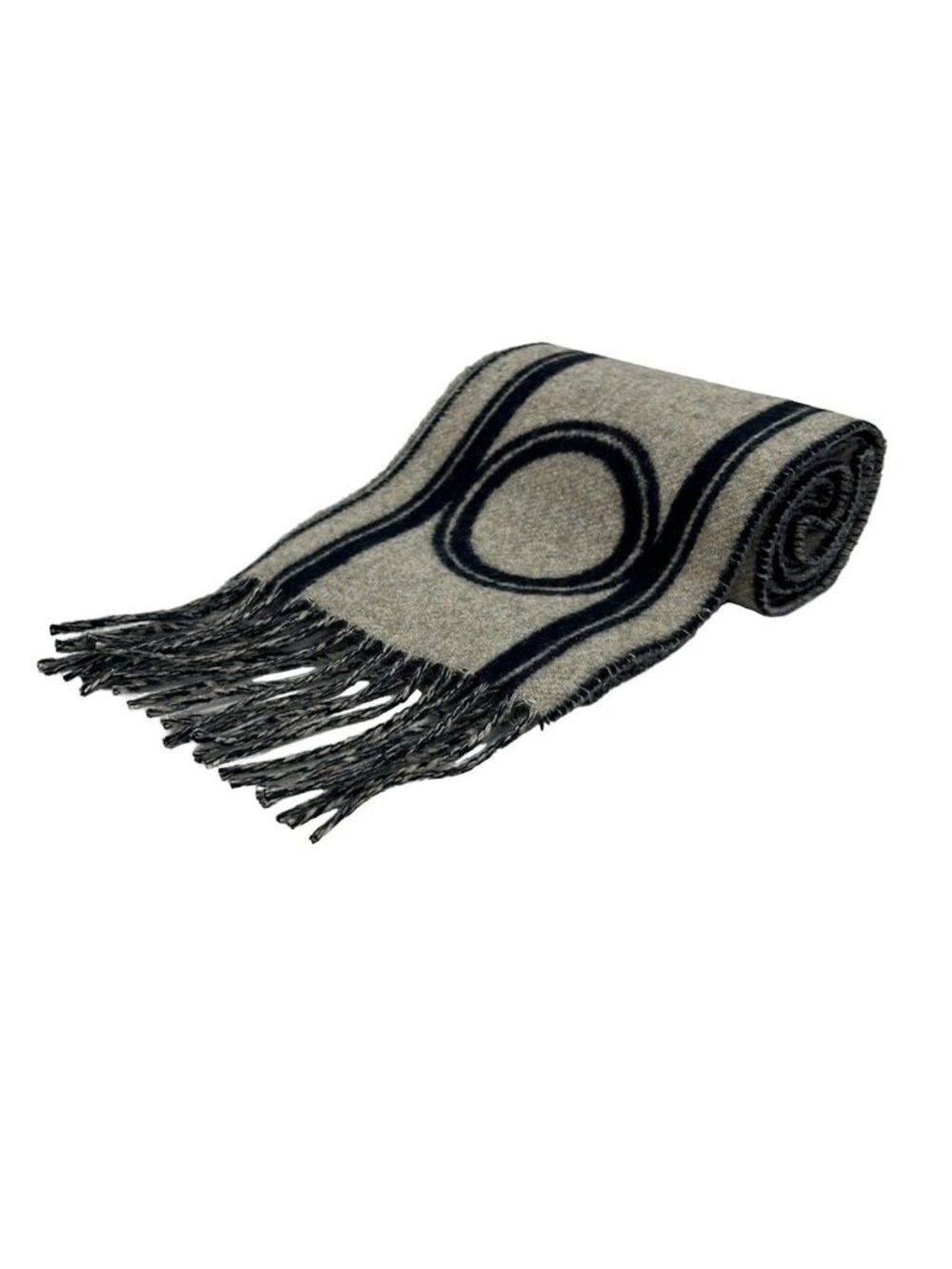 Hermes Scarf Dark Navy Gray Beige Cashmere